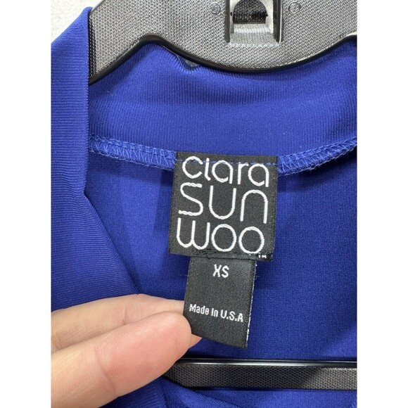 Clara Sun Woo Keyhole Bow Top Womens XS Cobalt Blue Long Sleeve Stretch USA Made - Picture 7 of 8